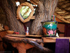 Elephant Watch Camp, en suite bathroom built into the trees that the camp is built on top of, including a mirror inbetween two tree branches, Kenya