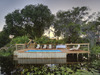 Pelo Camp, a grooved canoe with guests are poled along through the water hole by native guides, water with emerging grasses, Botswana