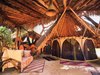 Elephant Watch Camp, one of a kind master bedroom with fully enclosing mosquito nets and comfortable reclining chairs within the high vaulted ceilings